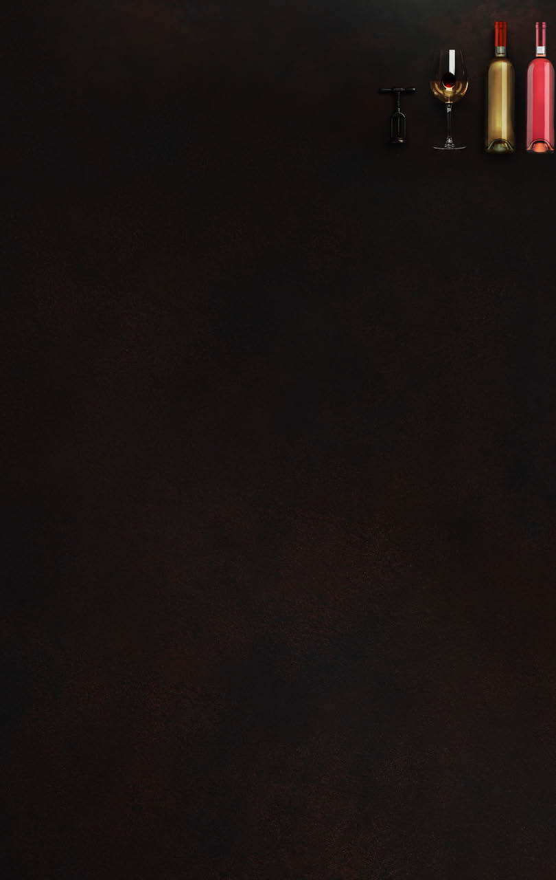 Bottle of wine with wineglass and corkscrew on rusty brown background. Panoramic top view with copy space for your text.