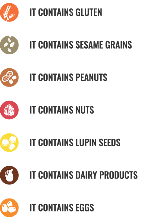  IT CONTAINS GLUTEN  IT CONTAINS SESAME GRAINS   IT CONTAINS PEANUTS   IT CONTAINS NUTS   IT CONTAINS LUPIN SEEDS   ...